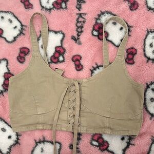 Cotton On Beige Lace-Up Crop Top